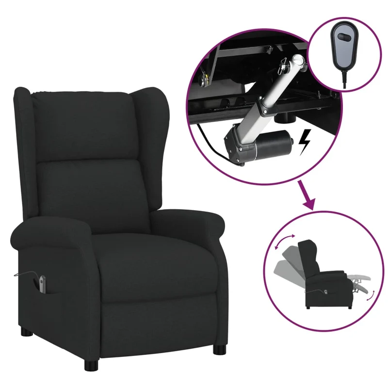 Fauteuil relax TV avec rebord latéral très confortable en tissu noir DEC028620