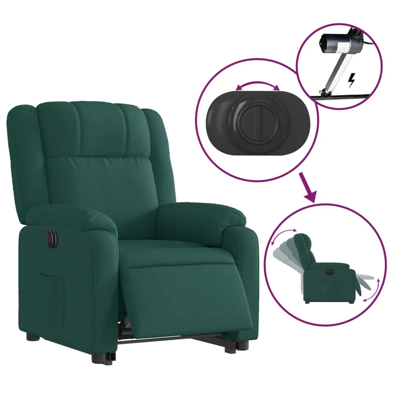 Fauteuil relax TV fonction de levage électrique très confortable en tissu vert foncé DEC028600