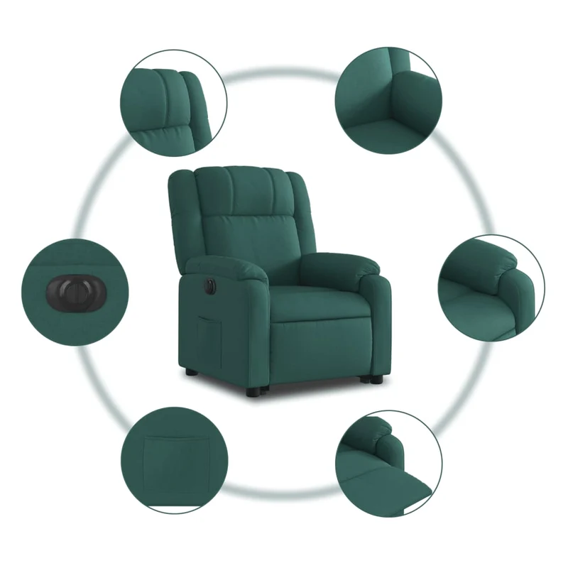 Fauteuil relax TV fonction de levage électrique très confortable en tissu vert foncé DEC028600
