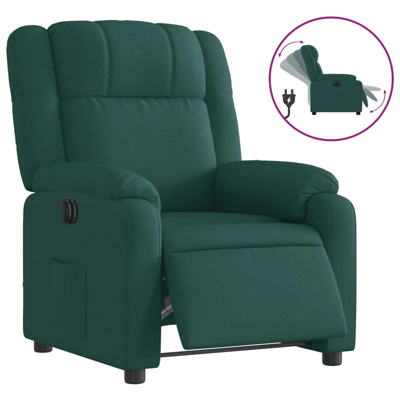 Fauteuil relax TV fonction d'inclinaison électrique très confortable en tissu vert foncé DEC028595