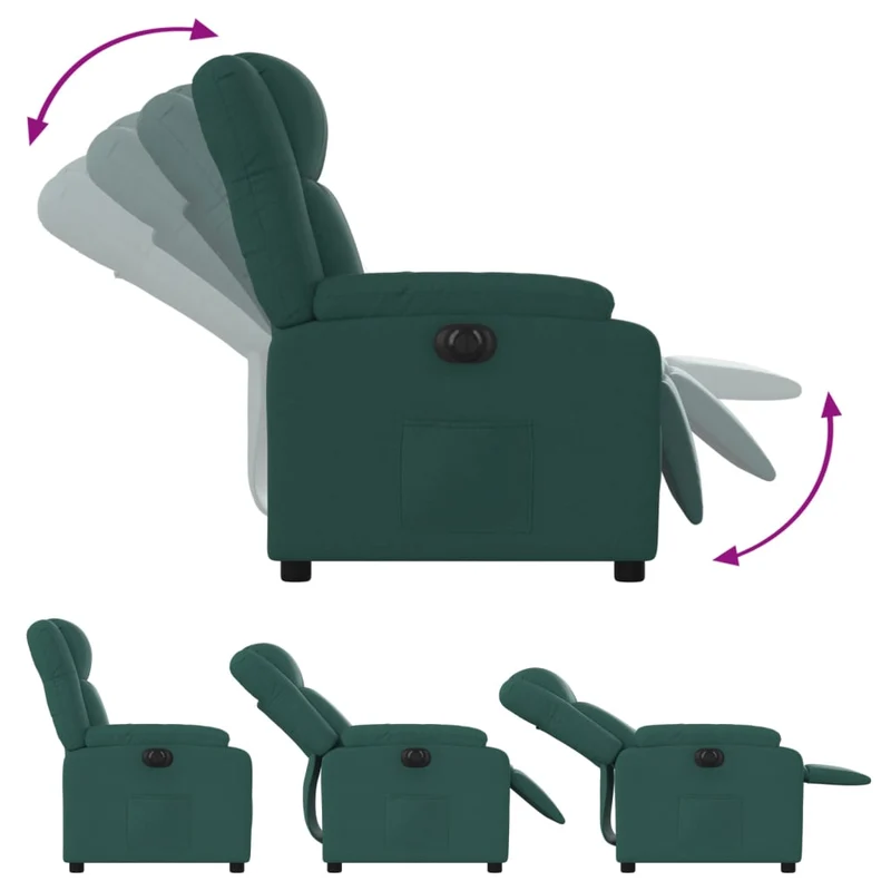 Fauteuil relax TV fonction d'inclinaison électrique très confortable en tissu vert foncé DEC028595