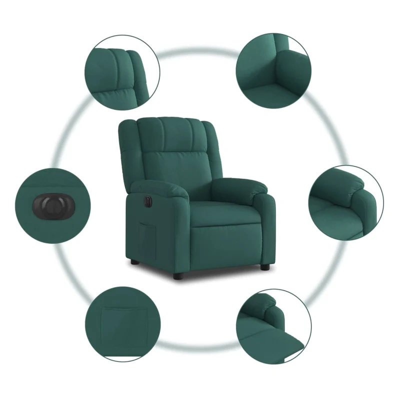 Fauteuil relax TV fonction d'inclinaison électrique très confortable en tissu vert foncé DEC028595