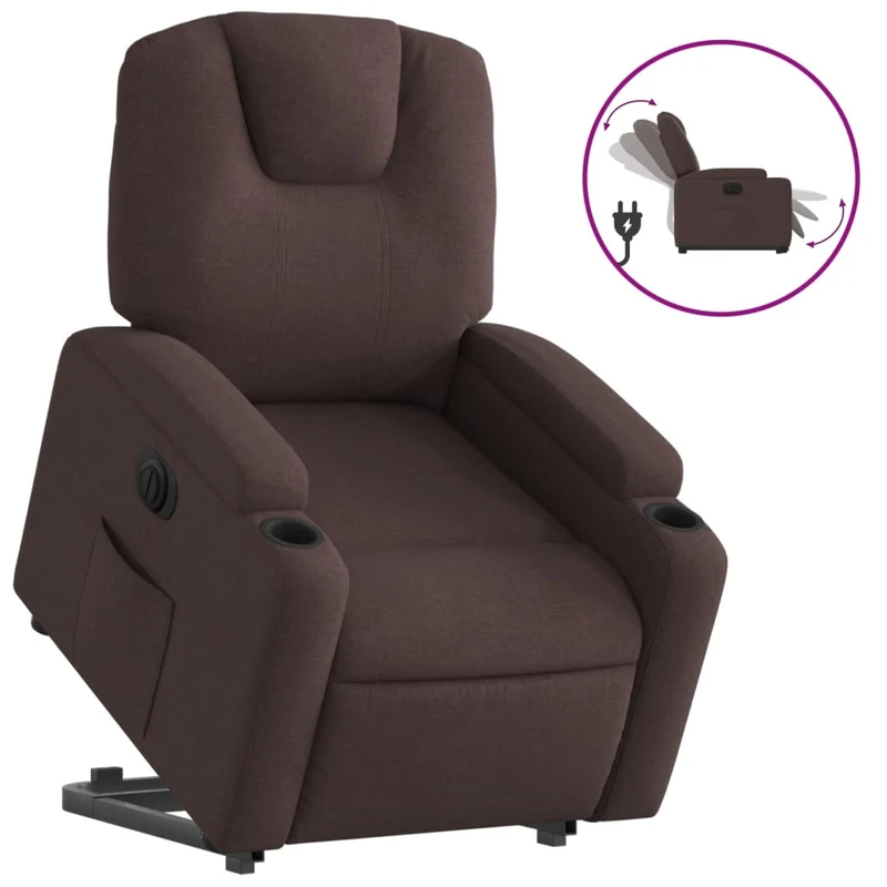 Fauteuil relax TV fonction de levage électrique très confortable en tissu marron foncé DEC028409