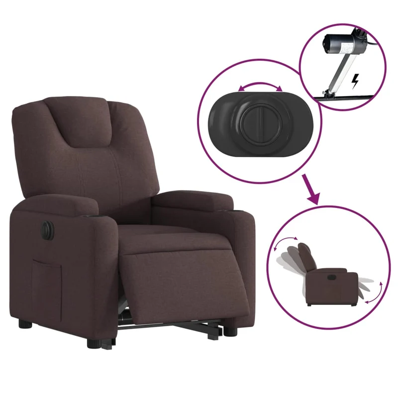 Fauteuil relax TV fonction de levage électrique très confortable en tissu marron foncé DEC028409