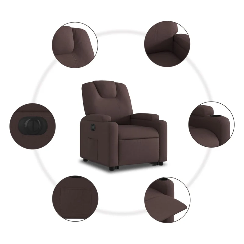 Fauteuil relax TV fonction de levage électrique très confortable en tissu marron foncé DEC028409