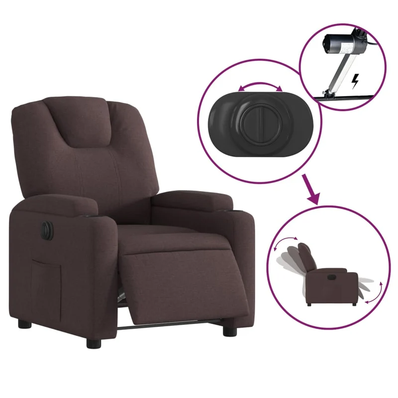 Fauteuil relax TV fonction d'inclinaison électrique très confortable en tissu marron foncé DEC028399