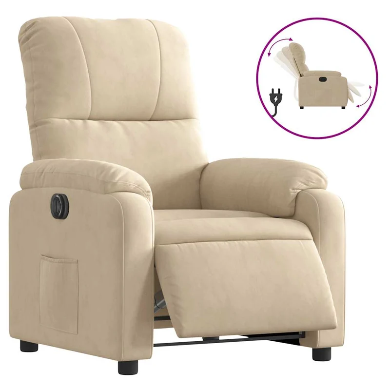 Fauteuil relax TV fonction d'inclinaison électrique très confortable en tissu microfibre crème DEC028295
