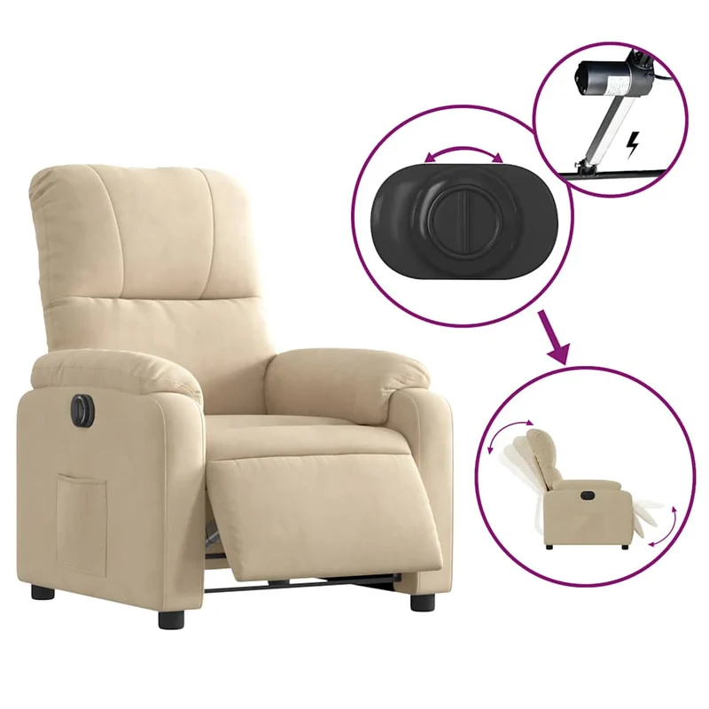 Fauteuil relax TV fonction d'inclinaison électrique très confortable en tissu microfibre crème DEC028295
