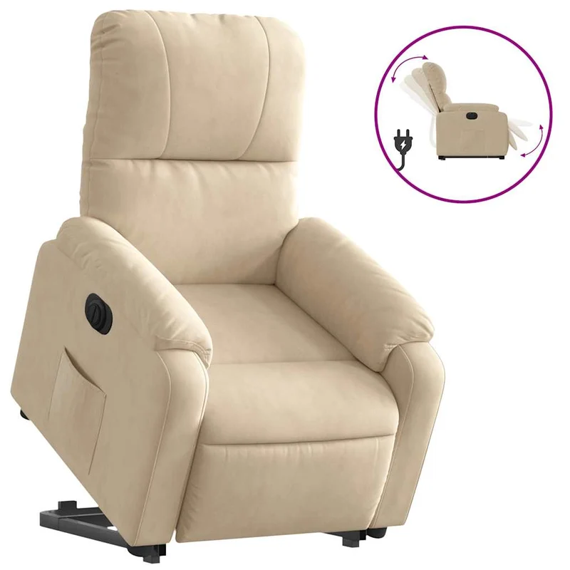 Fauteuil relax TV fonction de levage électrique très confortable en tissu microfibre crème DEC028294