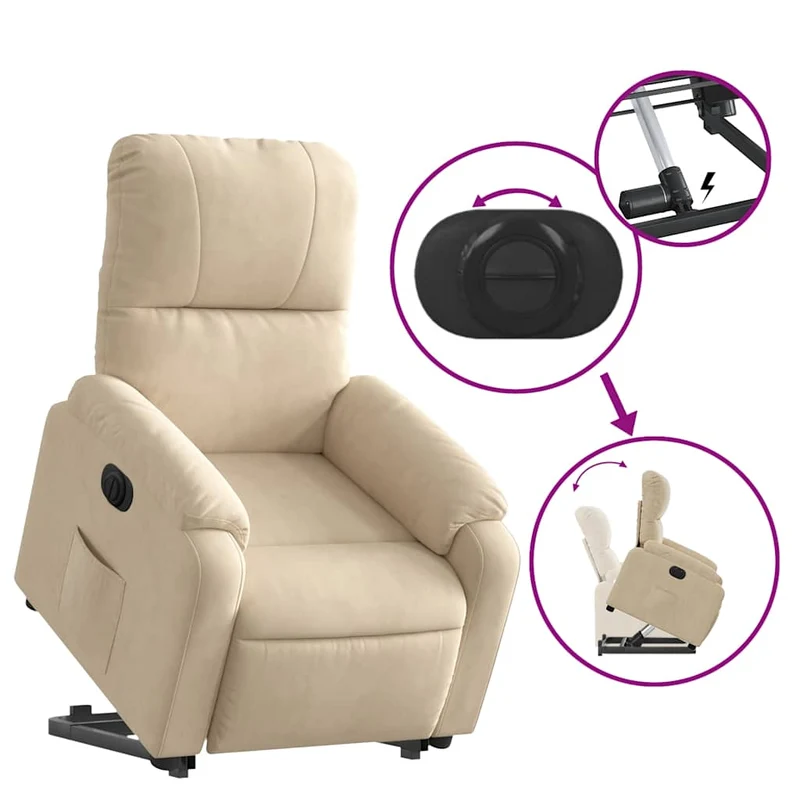 Fauteuil relax TV fonction de levage électrique très confortable en tissu microfibre crème DEC028294