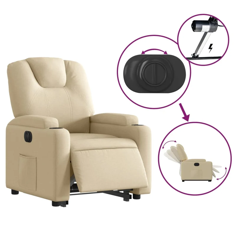 Fauteuil relax TV fonction de levage électrique très confortable en tissu crème DEC028291