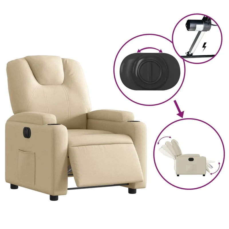 Fauteuil relax TV fonction d'inclinaison électrique très confortable en tissu crème DEC028288