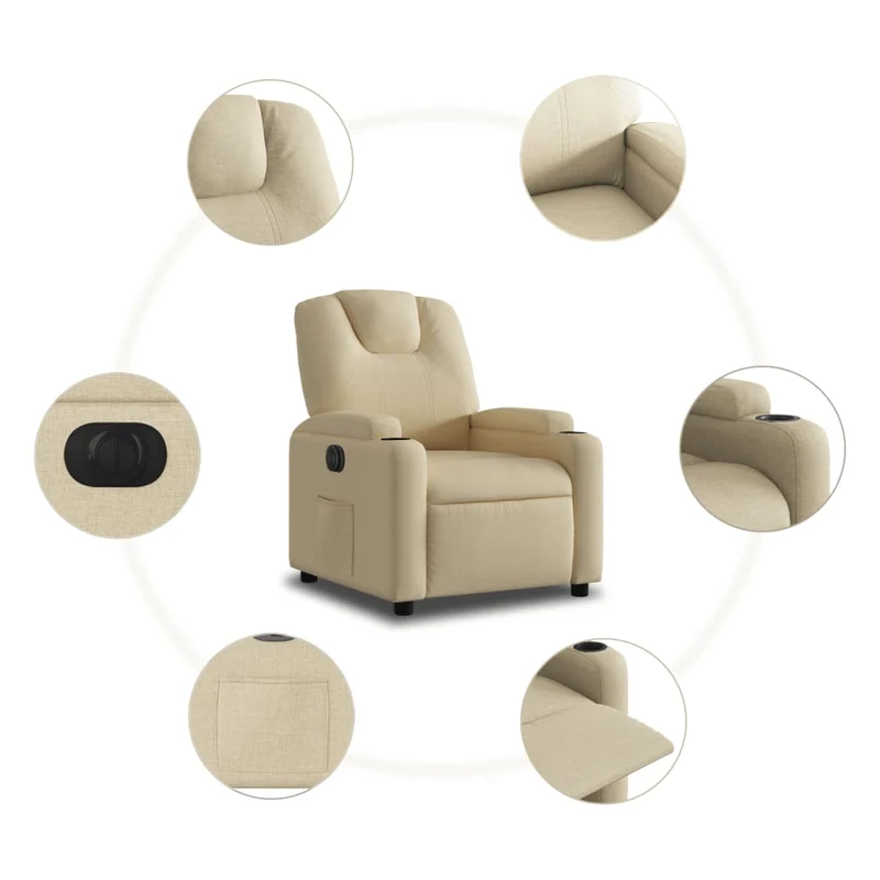 Fauteuil relax TV fonction d'inclinaison électrique très confortable en tissu crème DEC028288