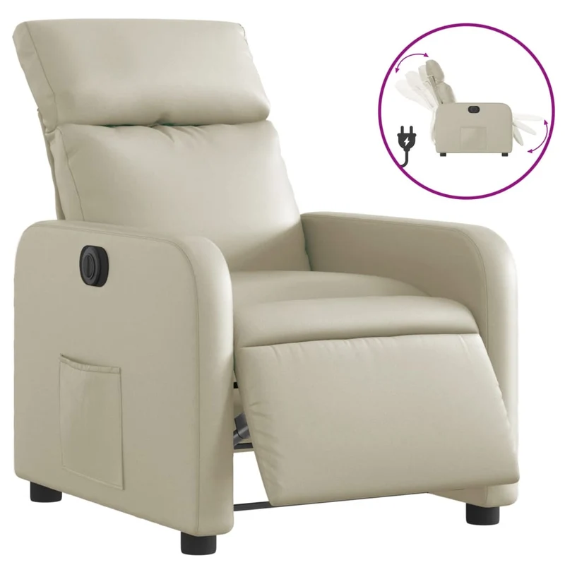 Fauteuil relax TV fonction d'inclinaison électrique très confortable en PVC crème DEC028266