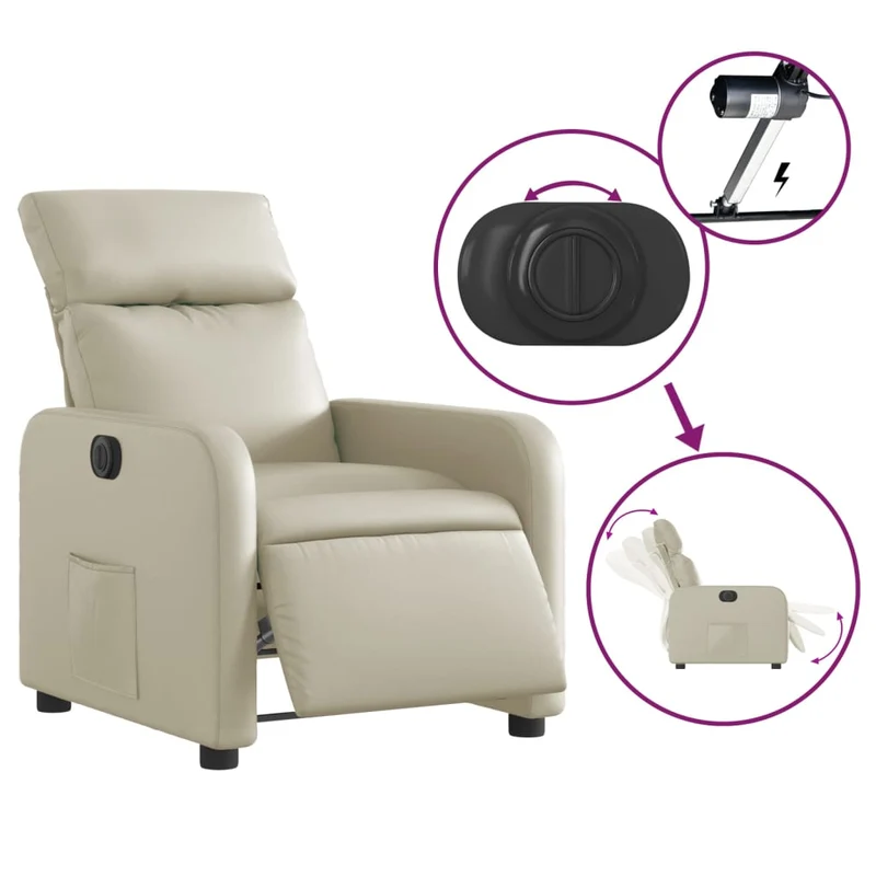 Fauteuil relax TV fonction d'inclinaison électrique très confortable en PVC crème DEC028266