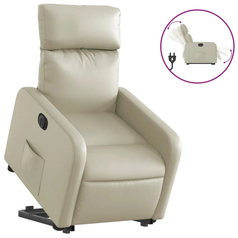 Fauteuil relax TV fonction de levage électrique très confortable en PVC crème DEC028260