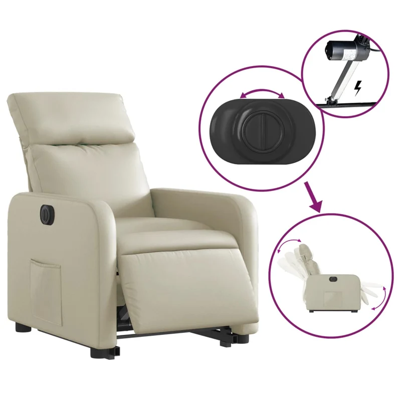 Fauteuil relax TV fonction de levage électrique très confortable en PVC crème DEC028260