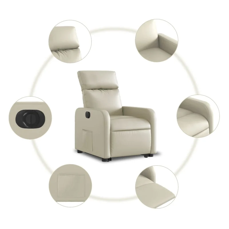 Fauteuil relax TV fonction de levage électrique très confortable en PVC crème DEC028260