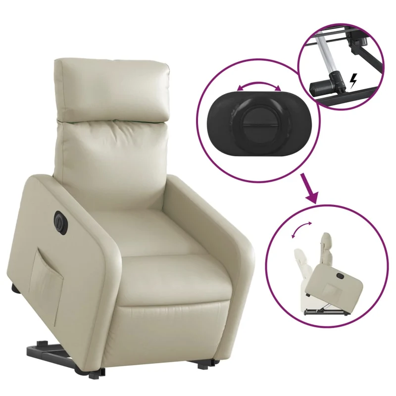 Fauteuil relax TV fonction de levage électrique très confortable en PVC crème DEC028260