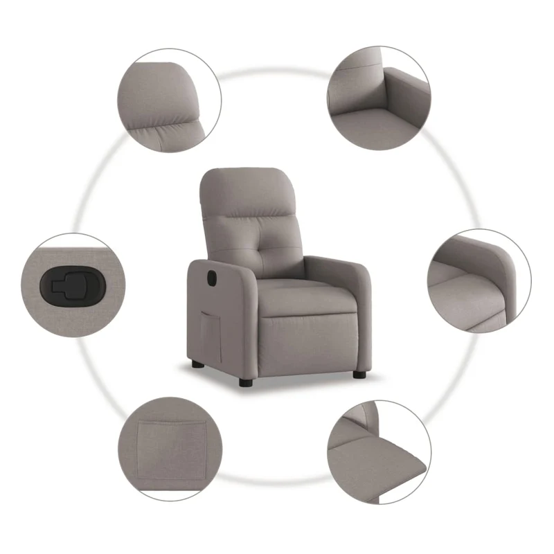 Fauteuil relax TV rembourrage confortable fonction d'inclinaison manuelle en tissu taupe DEC028201