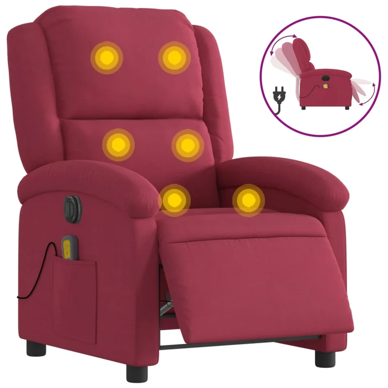 Fauteuil relax TV rembourrage confortable massage électrique en velours rouge bordeaux DEC028063