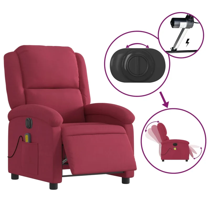 Fauteuil relax TV rembourrage confortable massage électrique en velours rouge bordeaux DEC028063