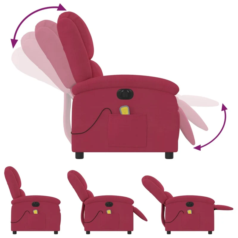 Fauteuil relax TV rembourrage confortable massage électrique en velours rouge bordeaux DEC028063