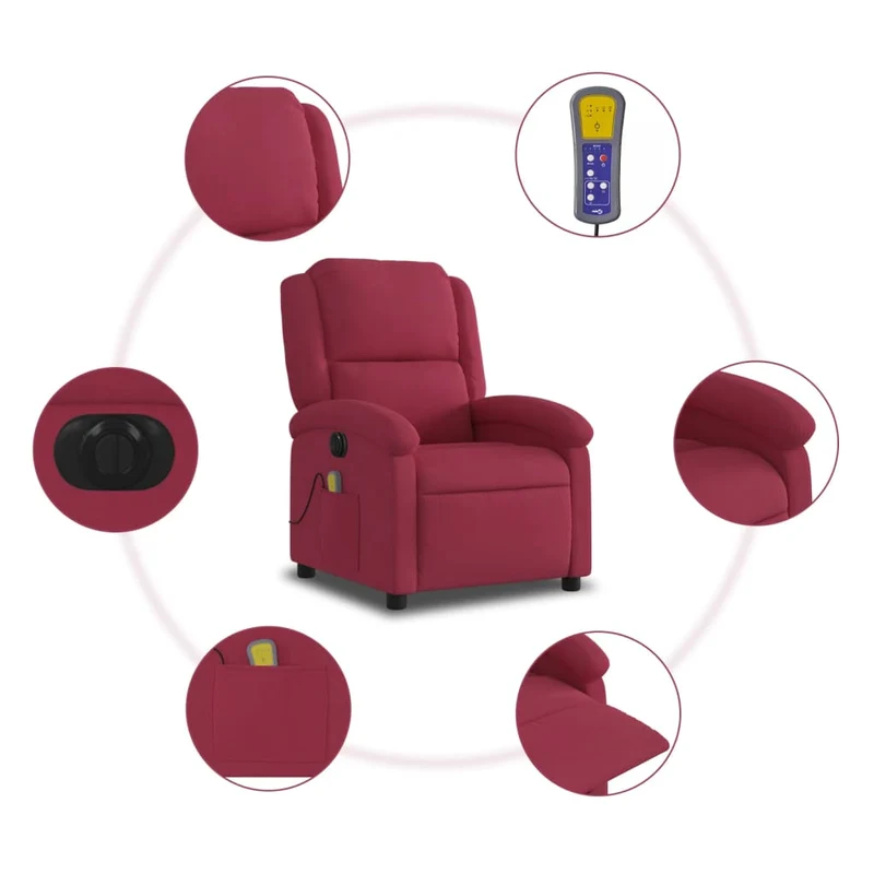 Fauteuil relax TV rembourrage confortable massage électrique en velours rouge bordeaux DEC028063