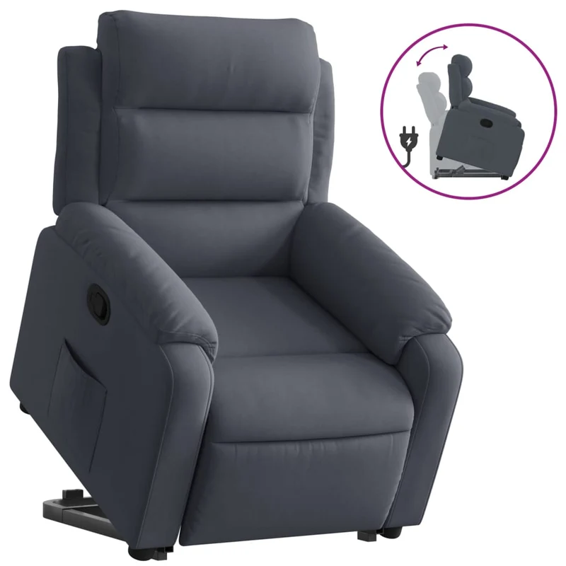 Fauteuil relax TV rembourrage confortable fonction de levage électrique en velours gris foncé DEC027966