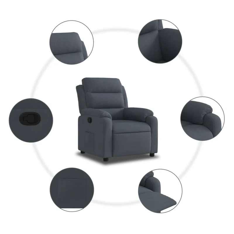 Fauteuil relax TV rembourrage confortable fonction d'inclinaison manuelle en velours gris foncé DEC027964