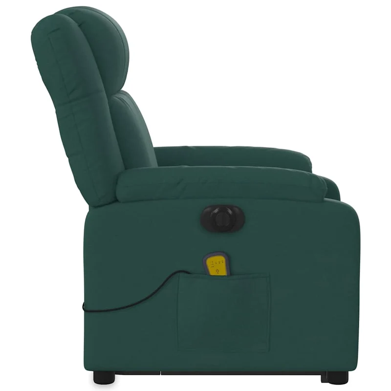 Fauteuil de relaxation fonction massage et inclinable levage électrique en tissu vert foncé DEC027878