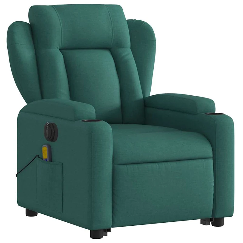 Fauteuil de relaxation fonction massage et inclinable fonction de levage électrique en tissu vert foncé DEC027877