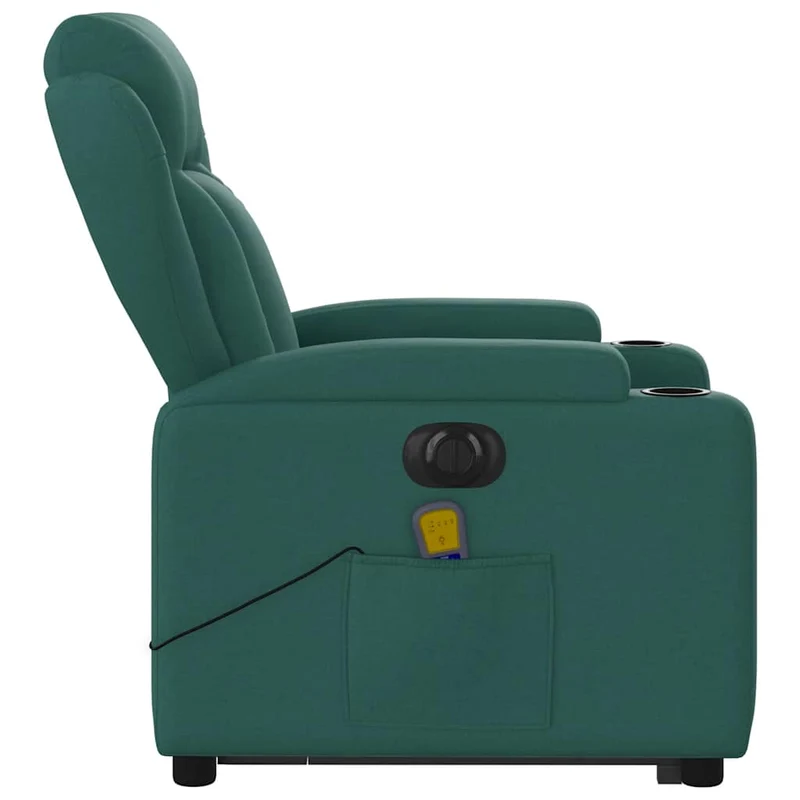 Fauteuil de relaxation fonction massage et inclinable fonction de levage électrique en tissu vert foncé DEC027877