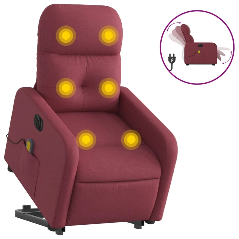 Fauteuil de relaxation fonction massage et inclinable levage électrique en tissu rouge bordeaux DEC027851