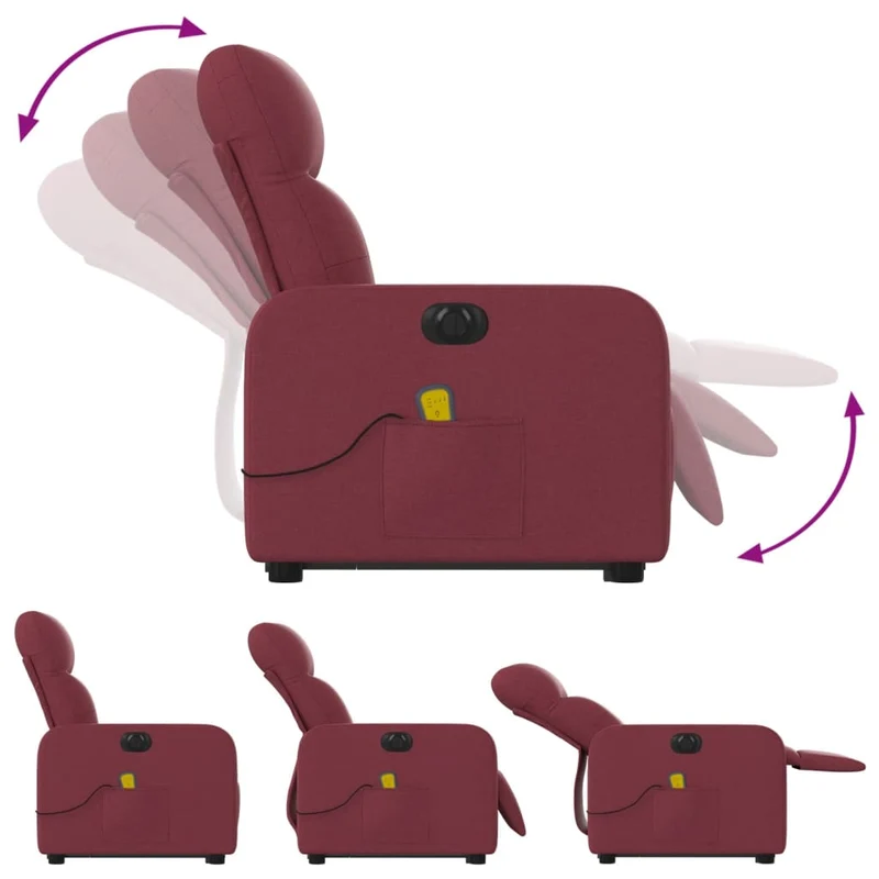 Fauteuil de relaxation fonction massage et inclinable levage électrique en tissu rouge bordeaux DEC027851