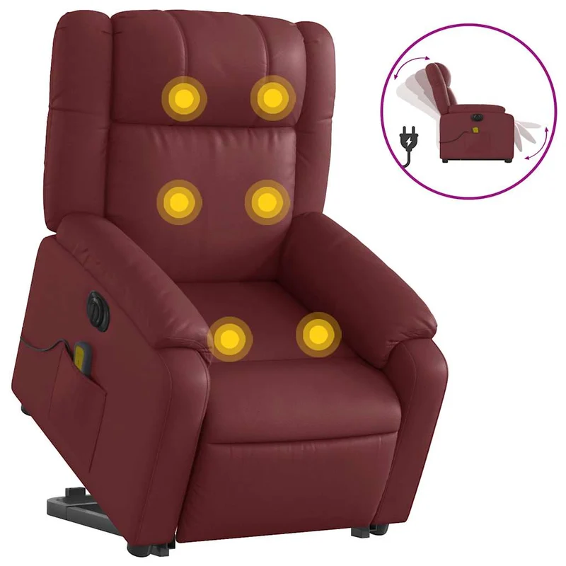 Fauteuil de relaxation fonction massage et inclinable levage électrique en PVC rouge bordeaux DEC027838