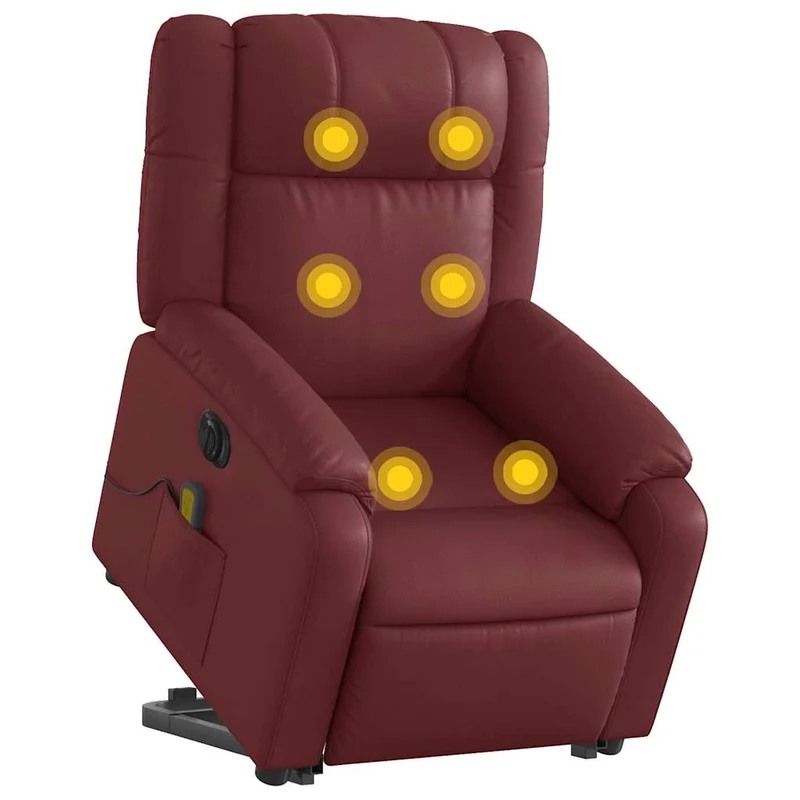 Fauteuil de relaxation fonction massage et inclinable levage électrique en PVC rouge bordeaux DEC027838