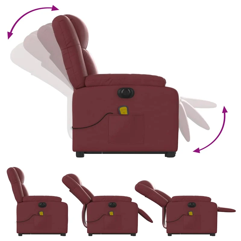 Fauteuil de relaxation fonction massage et inclinable levage électrique en PVC rouge bordeaux DEC027838
