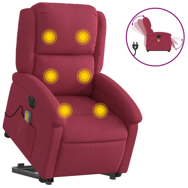 Fauteuil de relaxation fonction massage et inclinable levage électrique en velours rouge bordeaux DEC027834