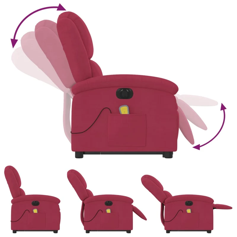 Fauteuil de relaxation fonction massage et inclinable levage électrique en velours rouge bordeaux DEC027834