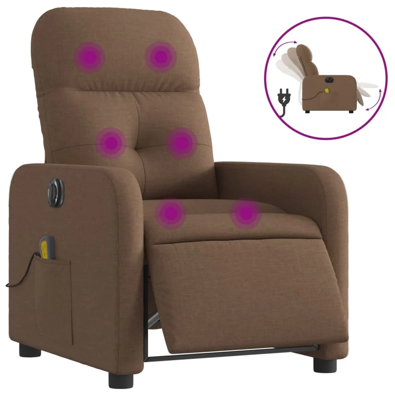 Fauteuil de relaxation fonction massage et inclinable en tissu marron tissu DEC027786