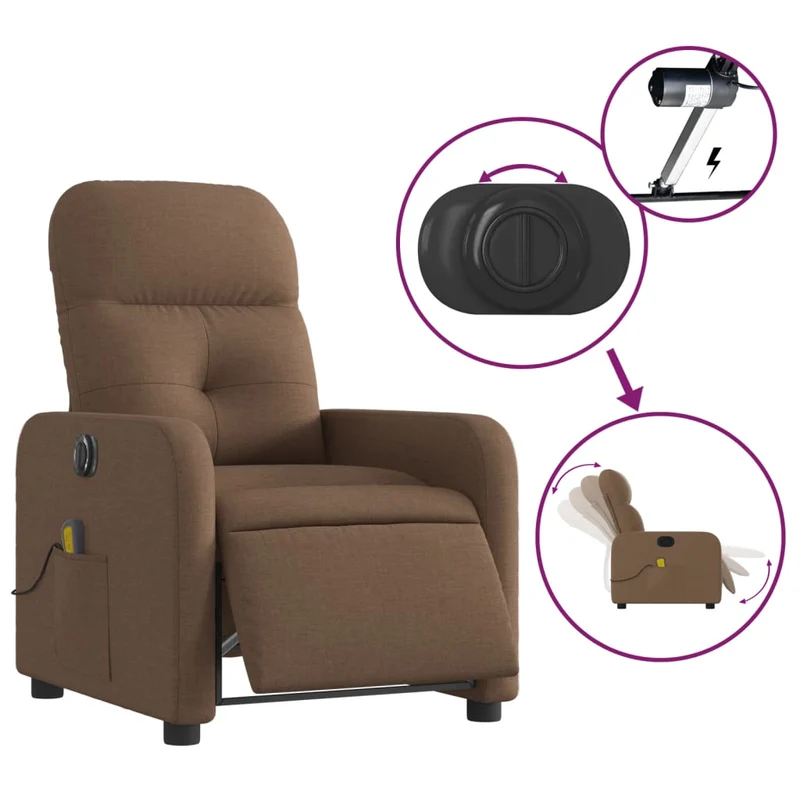 Fauteuil de relaxation fonction massage et inclinable en tissu marron tissu DEC027786