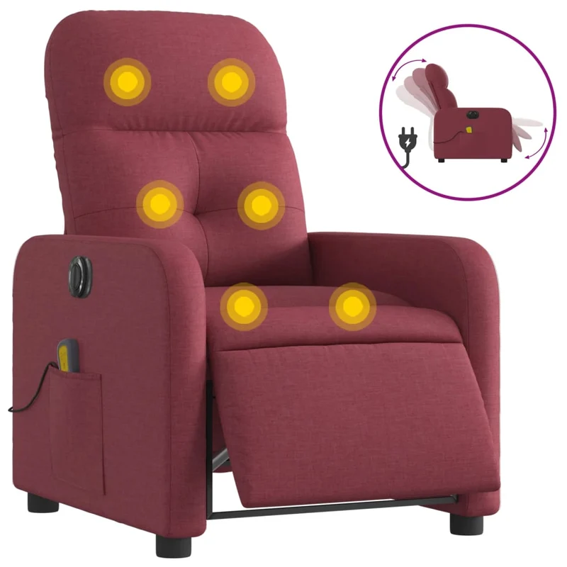 Fauteuil de relaxation TV fonction massage inclinable électrique rouge bordeau x tissu rouge DEC027255
