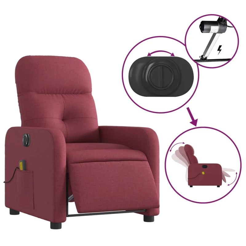 Fauteuil de relaxation TV fonction massage inclinable électrique rouge bordeau x tissu rouge DEC027255