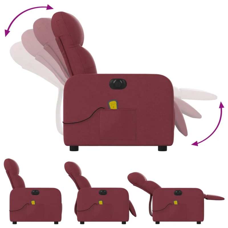 Fauteuil de relaxation TV fonction massage inclinable électrique rouge bordeau x tissu rouge DEC027255