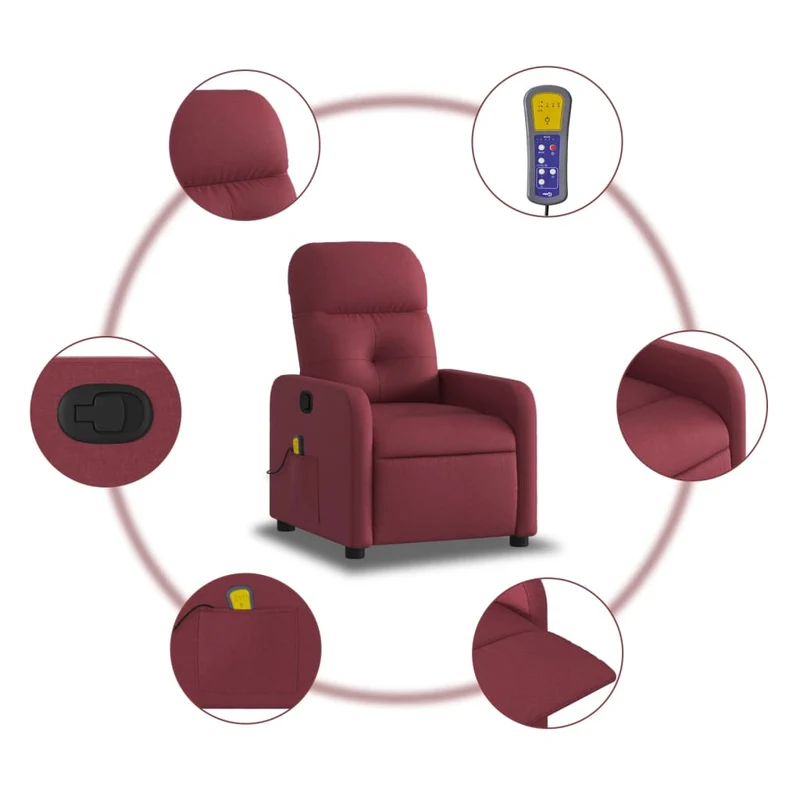 Fauteuil de relaxation TV fonction massage inclinable rouge bordeau x tissu rouge DEC027088