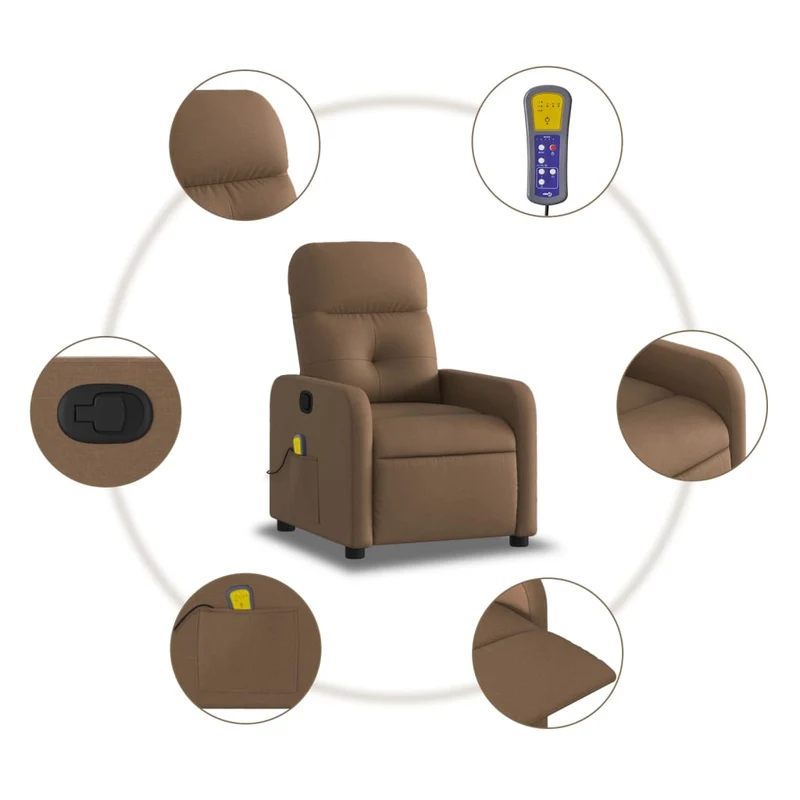 Fauteuil de relaxation TV fonction massage inclinable en tissu marron DEC027023