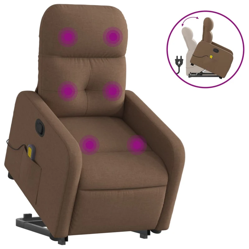 Fauteuil de relaxation TV fonction massage inclinable levage électrique en tissu marron DEC027010
