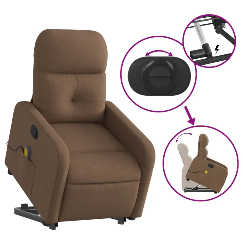 Fauteuil de relaxation TV fonction massage inclinable levage électrique en tissu marron DEC027010