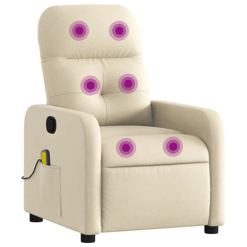 Fauteuil de relaxation TV fonction massage inclinable en tissu crème DEC026887